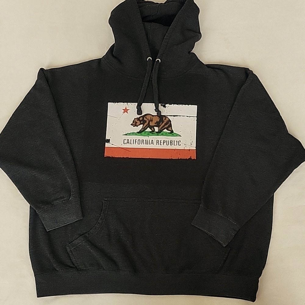 Men's California Republic Hoodie Dark Gray Sweatshirt - XL - Unisex - EUC!!
